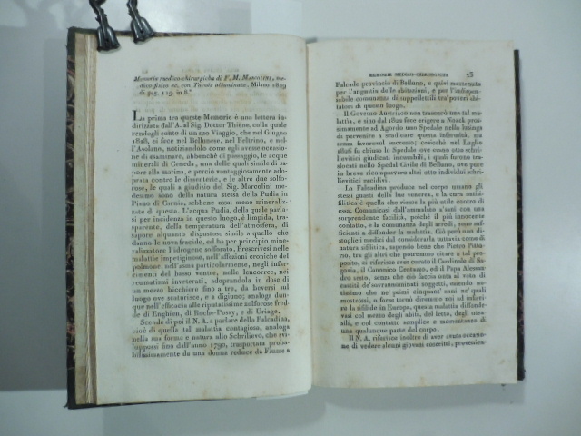 Memorie medico - chirurgiche di F. M. Marcolini medico fisico ec. con tavole alluminate. Milano 1829. (Stralcio da: Nuovo giornale de' letterati. N. 46. 1829)